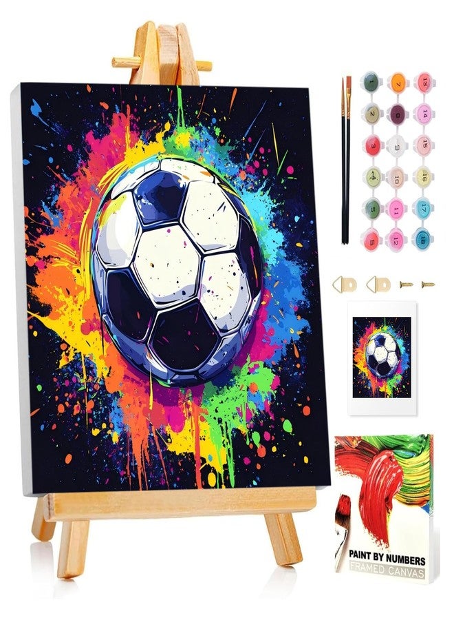 Mandun Paint by Numbers Kit for Kids with Frame, Soccer Paint by Numbers for Kids Ages 4-8-12, DIY Soccer Acrylic Oil Painting for Home Wall Art Decor Gift 7.8x7.8 inch (with Frame Easel) - Image 1